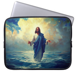 Jesus läuft auf dem Wasserklappen Laptopschutzhülle