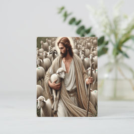 Jesus läuft unter seiner Flock Postkarte