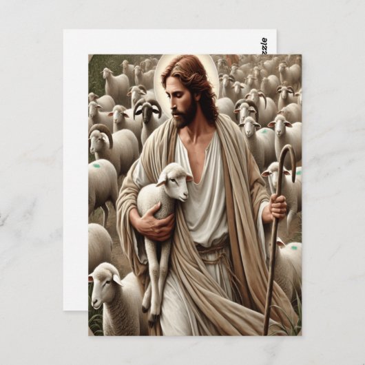 Jesus läuft unter seiner Flock Postkarte (Vorne/Hinten)