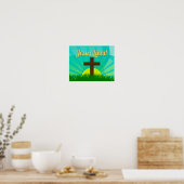 Jesus lebt blau/braun Christliches Osterkreuz Poster (Küche)