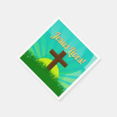 Jesus lebt blau/braun Christliches Osterkreuz Serviette (Ecke)