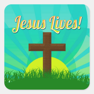 Jesus lebt Blau/christliches Ostern Kreuz Browns Quadratischer Aufkleber