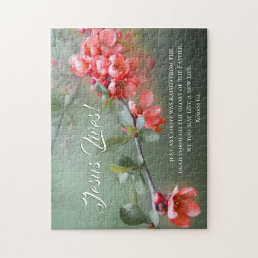 Jesus lebt Frühlingsblumen Bibel Verse Ostern Puzzle (Vertikal)