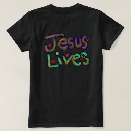 Jesus lebt handgezeichnete christliche Kunst T-Shirt (Design Rückseite)