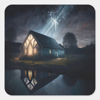 Jesus lebt hier quadratischer aufkleber