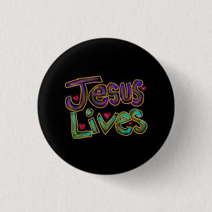 Jesus lebt mit rotem Herzen Button