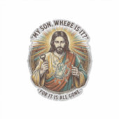 Jesus Leerer Gebrochener Bierkrug Barkeeper Trinke Aufkleber (Vorderseite)