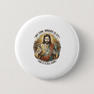 Jesus Leerer Gebrochener Bierkrug Barkeeper Trinke Button