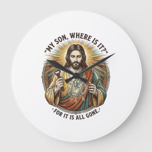 Jesus Leerer Gebrochener Bierkrug Barkeeper Trinke Große Wanduhr