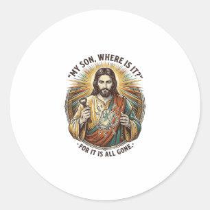 Jesus Leerer Gebrochener Bierkrug Barkeeper Trinke Runder Aufkleber