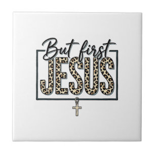 Jesus Leopardenprint Christliches Vintage-Stich Sh Fliese