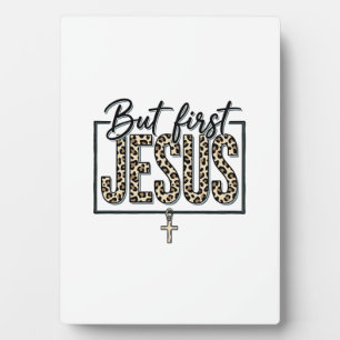 Jesus Leopardenprint Christliches Vintage-Stich Sh Fotoplatte