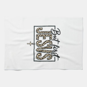 Jesus Leopardenprint Christliches Vintage-Stich Sh Geschirrtuch