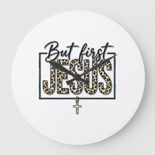 Jesus Leopardenprint Christliches Vintage-Stich-Sh Große Wanduhr