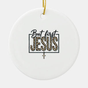 Jesus Leopardenprint Christliches Vintage-Stich Sh Keramik Ornament