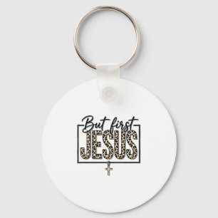 Jesus Leopardenprint Christliches Vintage-Stich Sh Schlüsselanhänger