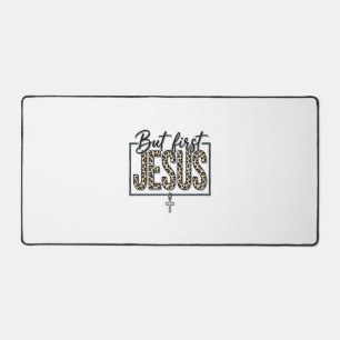 Jesus Leopardenprint Christliches Vintage-Stich Sh Schreibtischunterlage