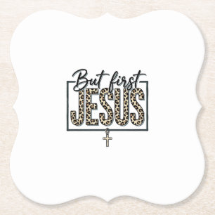 Jesus Leopardenprint Christliches Vintage-Stich Sh Untersetzer
