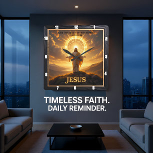 Jesus Licht Welt Berg Halo Herr Quadratische Wanduhr
