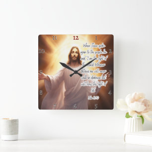 Jesus: Licht, Welt, ewiges Leben Quadratische Wanduhr