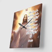 Jesus: Licht, Welt, ewiges Leben Quadratische Wanduhr (Winkel)