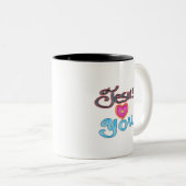 Jesus Liebe dich mit rosa Herz Zweifarbige Tasse (VorderseiteRechts)