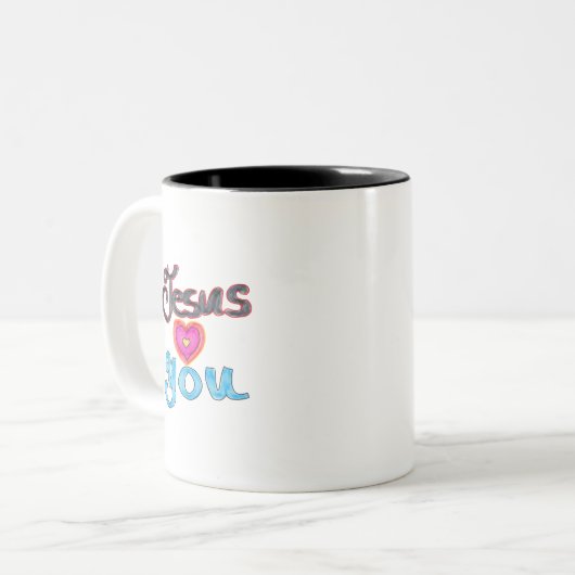 Jesus Liebe dich mit rosa Herz Zweifarbige Tasse (Vorderseite Links)