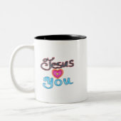 Jesus Liebe dich mit rosa Herz Zweifarbige Tasse (Links)