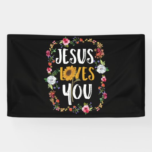 Jesus Liebe dich mit runden Blume Christlich Banner (Horizontal)