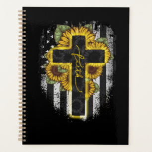 Jesus Liebe Faith Christlich Sunflower USA Flag Planer