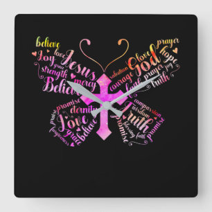 Jesus-Liebe Jesus Butterfly Christlicher Kreuz Quadratische Wanduhr