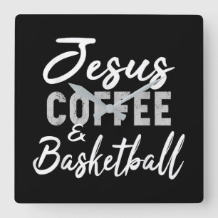 Jesus Liebe Jesus Coffee and Basketball Quadratische Wanduhr