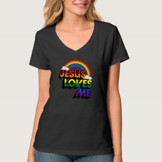 Jesus Liebe Me Gay Rainbow Niedliche Christlich Lg T-Shirt (Vorderseite)