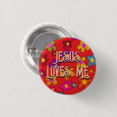 Jesus Liebe Me Retro Blume Muster rot Button (Vorne & Hinten)