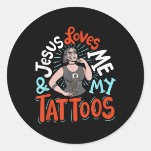 Jesus Liebe mich und meine Tattoos Runder Aufkleber
