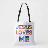 Jesus Liebe mich und Sie farbenfrohe Textkunst Tasche (Vorderseite)