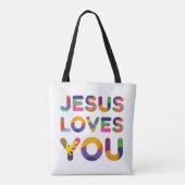 Jesus Liebe mich und Sie farbenfrohe Textkunst Tasche (Rückseite)