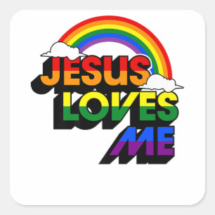 Jesus Liebe mir Gay Rainbow Gay Pride Flag und Que Quadratischer Aufkleber