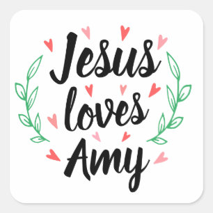 Jesus Liebe Sie (mit dem individuelle Name Gebiet) Quadratischer Aufkleber