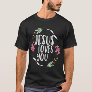 Jesus Liebe Sie mit runder Blume Grafik T-Shirt