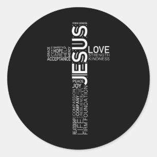 Jesus Liebe White über Christliches Schwarzes Kreu Runder Aufkleber
