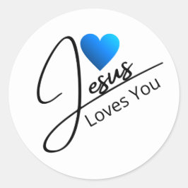 Jesus Liebe You Black Script Blue Heart Runder Aufkleber