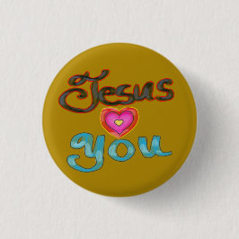 "Jesus Liebe You" mit rosa Herz auf Gold Button