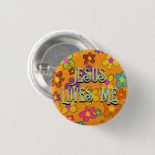 Jesus Lieben Ich Niedlich Retro Blume Muster Orang Button (Vorne & Hinten)