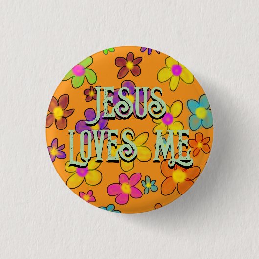 Jesus Lieben Ich Niedlich Retro Blume Muster Orang Button (Vorderseite)