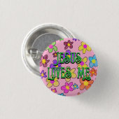 Jesus Lieben Ich Niedliche Retro-Blume Muster Button (Vorne & Hinten)
