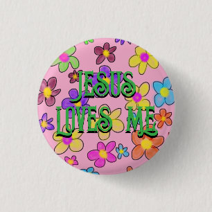 Jesus Lieben Ich Niedliche Retro-Blume Muster Button