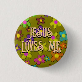 Jesus Lieben Ich Niedliche Retro-Blume Muster Button