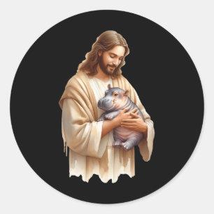 Jesus Lieben Moo Deng Bouncy Pig Niedlich Ba Runder Aufkleber