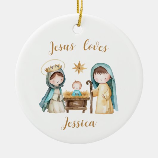 Jesus Lieben Personalisiert Kindernamensszene Keramik Ornament (Vorne)